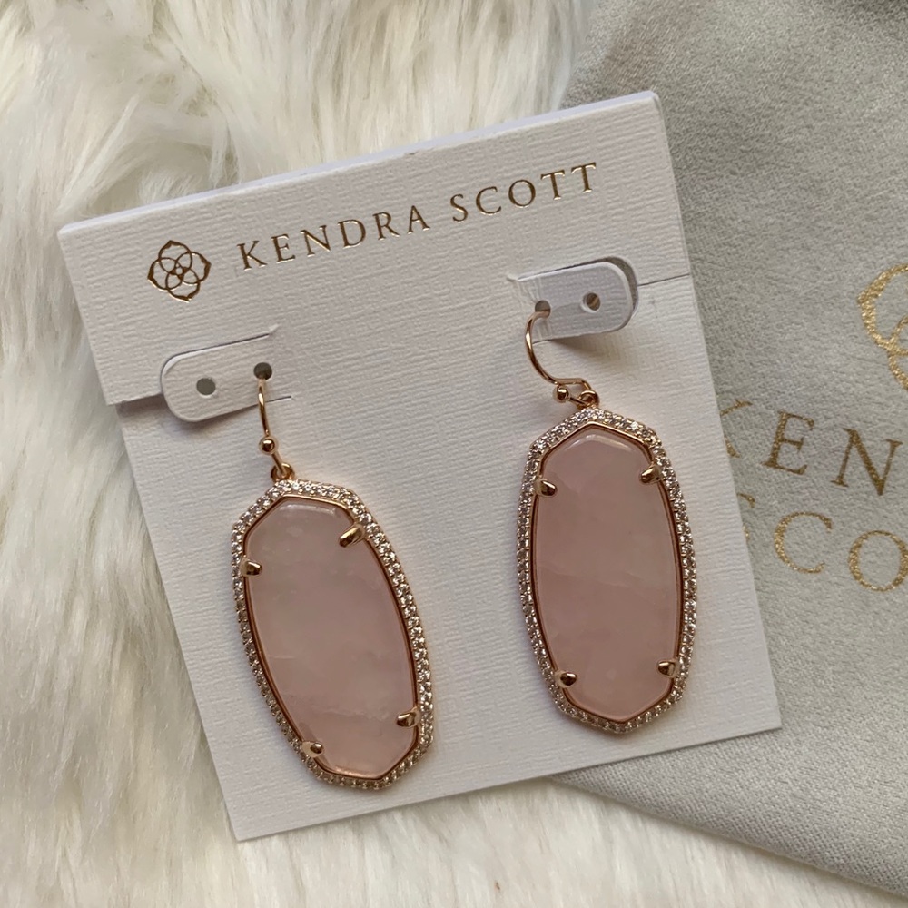 NWOT Kendra Scott Pave Elle Earrings Rose Quartz